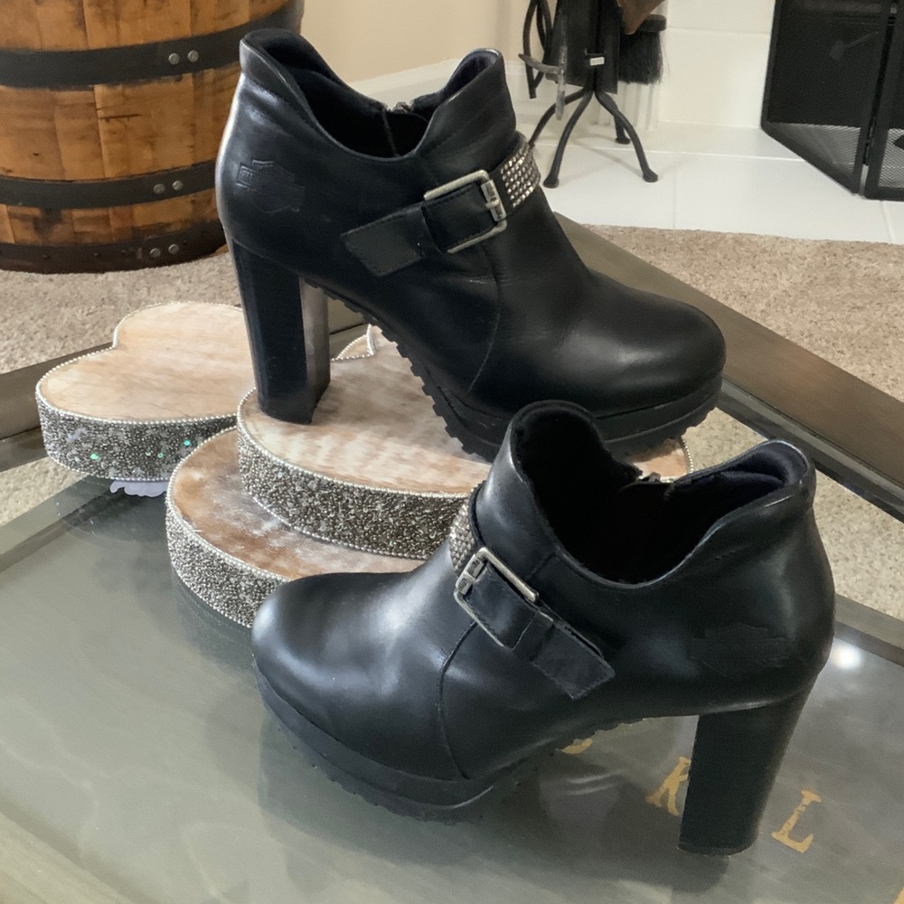 Harley-Davidson Black Heeled Boots with Studded Strap